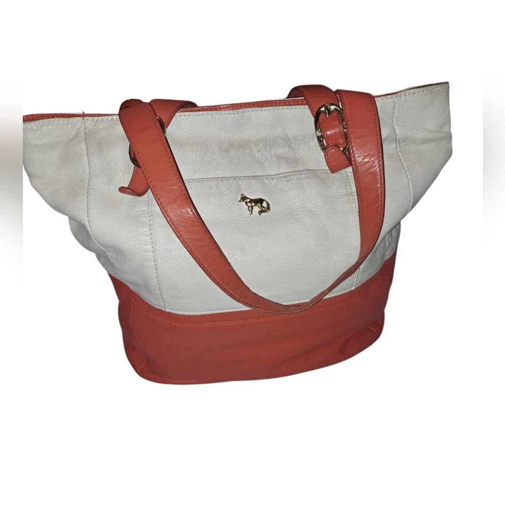 Emma Fox Colorblock Shoulder Bag. Goldtone Hardware. Double Sided. Logo. Orange.